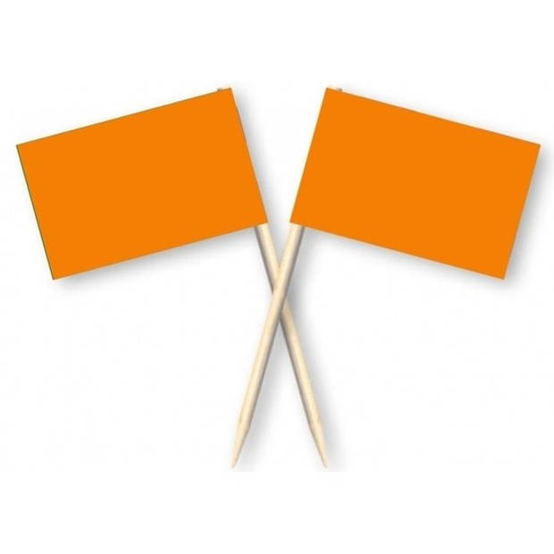 100x Vlaggetjes prikkers oranje 8 cm hout/papier - Cocktailprikkers