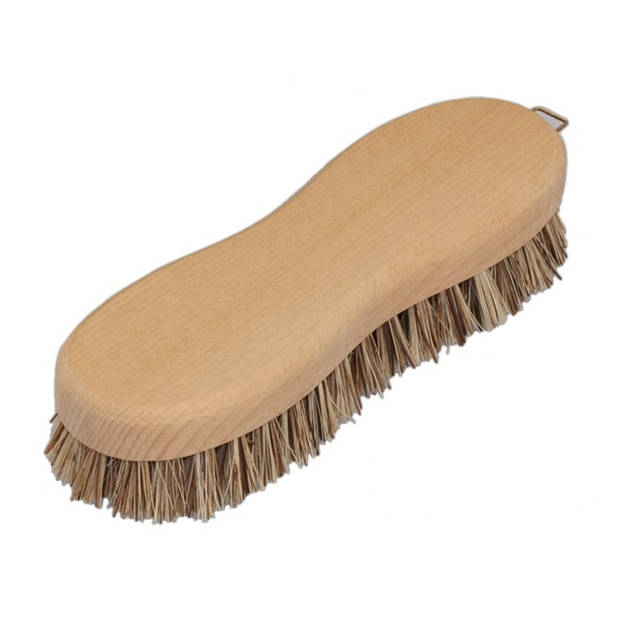 Schrobborstel van hout met fiber/palmvezel luiwagen/8-vorm bruin - Schrobborstels