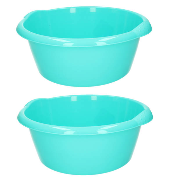 Set van 2x stuks ronde afwasteil/emmer turquoise groen 10 liter 38 x 16 cm schoonmaakartikelen - Afwasbak