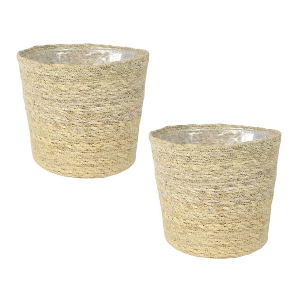 Set van 2x stuks plantenpot/bloempot van jute/zeegras diameter 30 cm en hoogte 26 cm creme beige - Plantenpotten