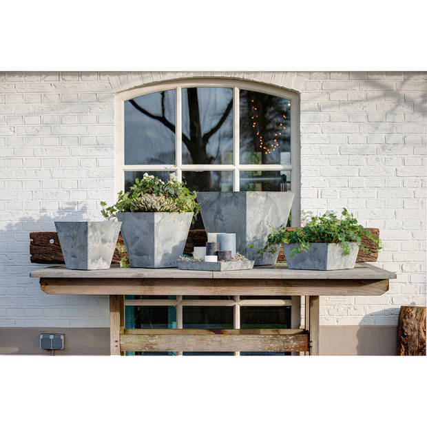 Bloempot/plantenpot balkonbak van gerecycled kunststof steengrijs 25 x 25 cm - Plantenbakken