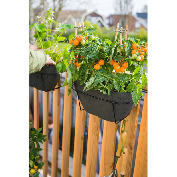 Bloempot/plantenpot balkonbak van gerecycled kunststof donkergrijs D55 x 16 en H16 cm - Plantenpotten
