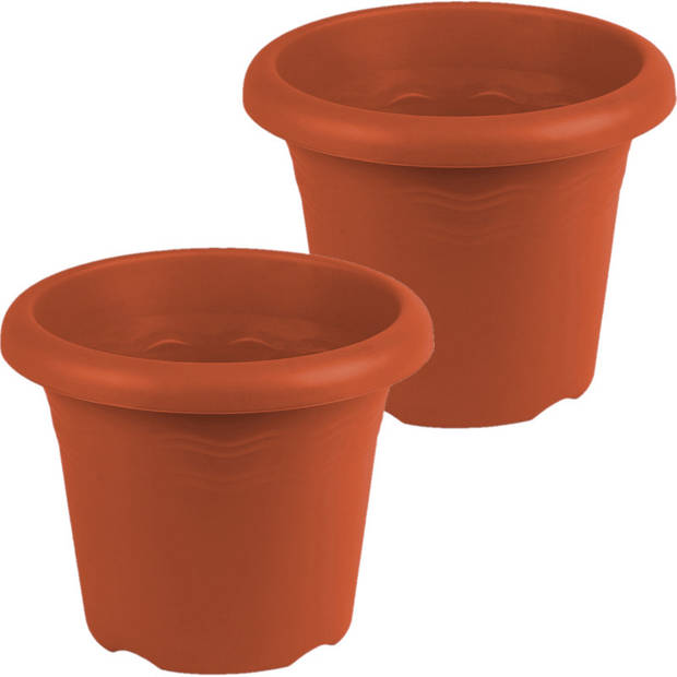 Set van 2x stuks terra cotta ronde plantenpotten/bloempotten kunststof diameter 30 cm - Plantenpotten