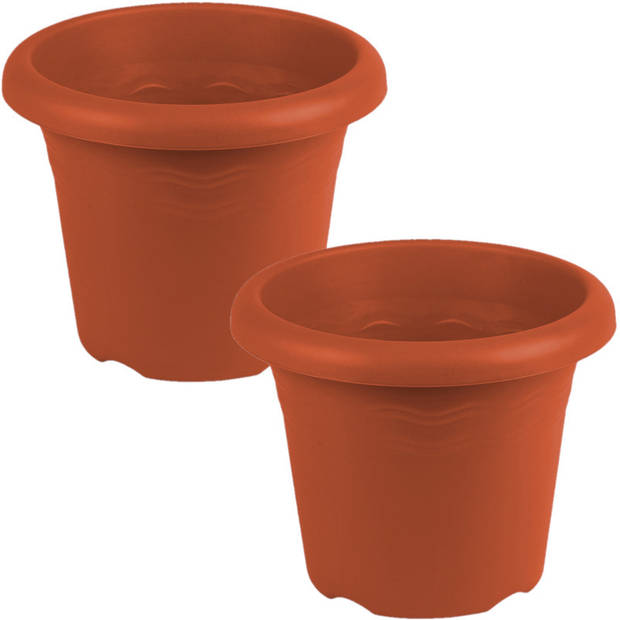 Set van 2x stuks terra cotta ronde plantenpotten/bloempotten kunststof diameter 22 cm - Plantenpotten