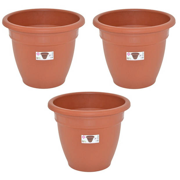 Set van 2x stuks terra cotta kleur ronde plantenpot/bloempot kunststof diameter 35 cm - Plantenpotten