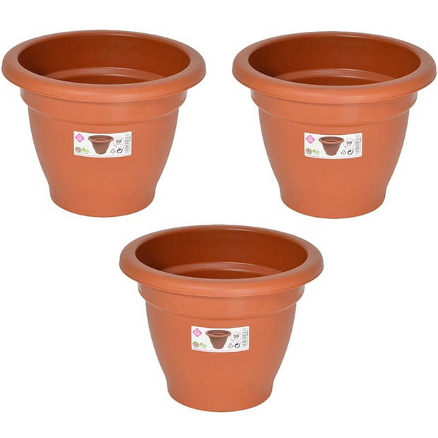 Set van 2x stuks terra cotta kleur ronde plantenpot/bloempot kunststof diameter 20 cm - Plantenpotten