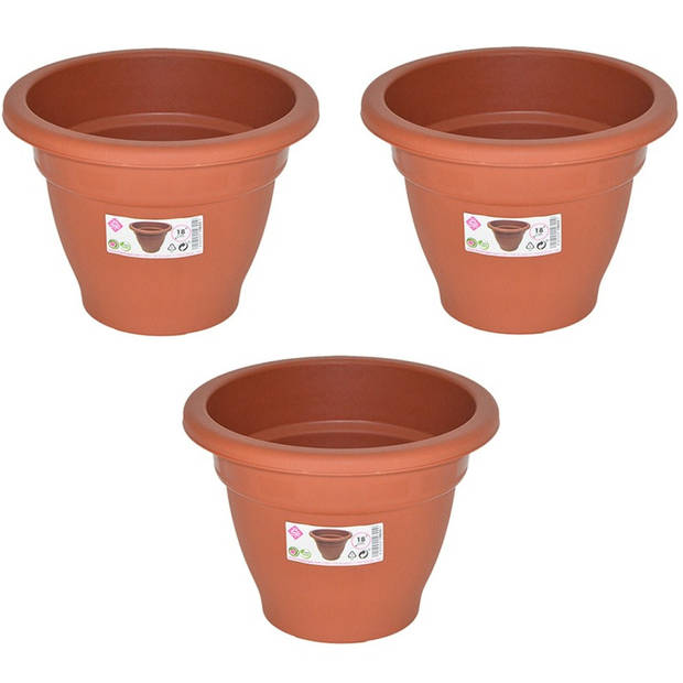 Set van 2x stuks terra cotta kleur ronde plantenpot/bloempot kunststof diameter 18 cm - Plantenpotten