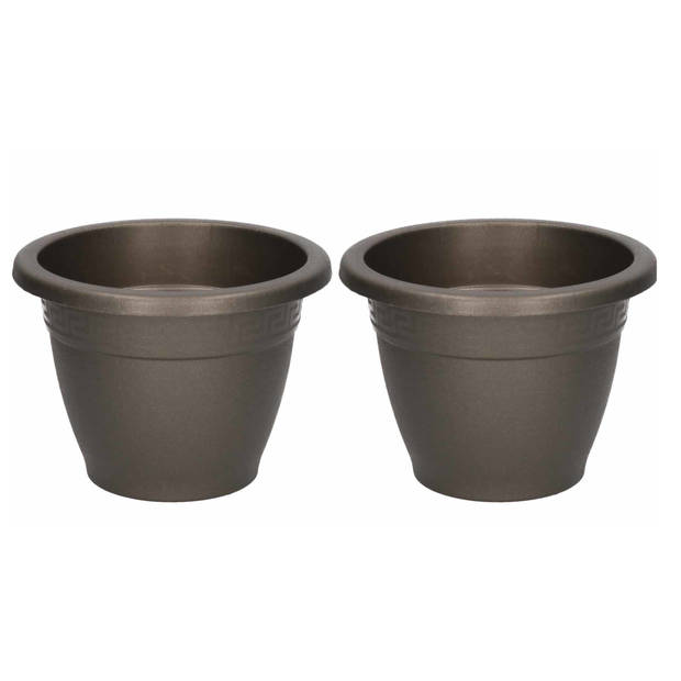 2x Antraciete plantenbakken/bloembakken rond 18 cm - Plantenpotten