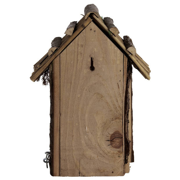 Vogelhuisjes/nestkastje koolmees rieten dakje 31 cm met kijkluik - Vogelhuisjes