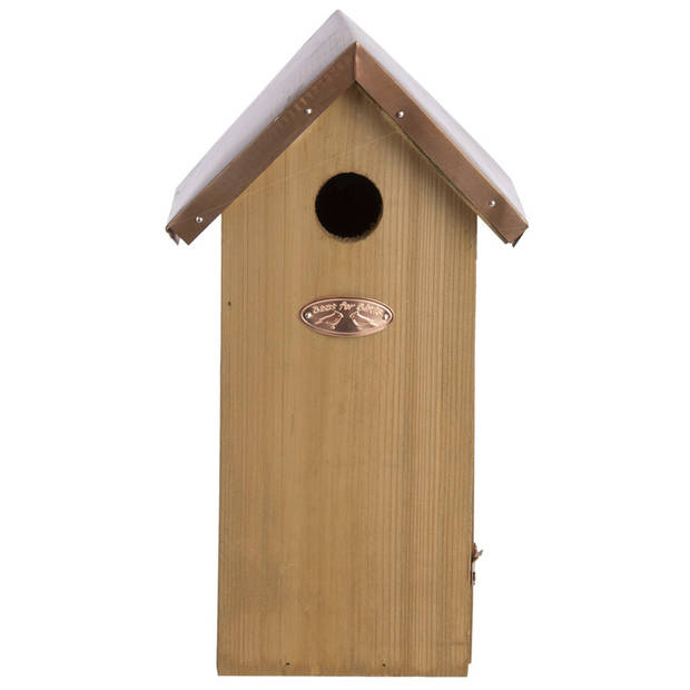 Vogelhuisjes/nestkastje koolmees koperen dak 30 cm met kijkluik - Vogelhuisjes