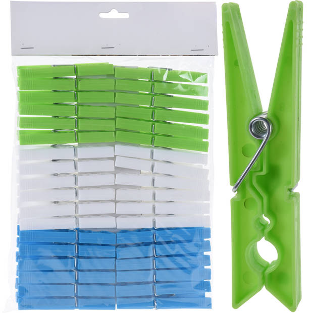 72x Wasknijpers groen/blauw/wit van kunststof 9 cm - Knijpers