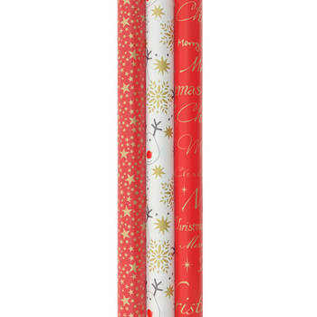 RED PASSION - cadeaupapier - kerstpapier inpakpapier voor kerst - 3 meter x 70 cm - 3 rollen