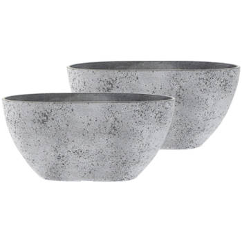 2x stuks bloempot/plantenpot balkonbak van gerecycled kunststof beton grijs D36 x 16 en H16 cm - Plantenpotten