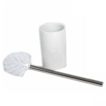 Wc/toiletborstel inclusief houder wit 37 cm van RVS /keramiek - Toiletborstels