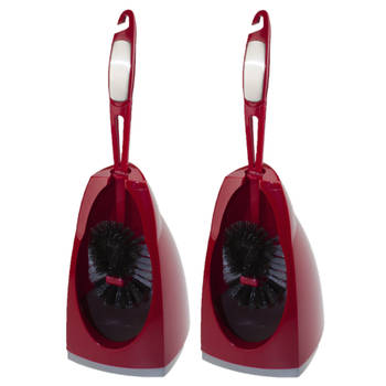 2x stuks wc-borstels/toiletborstels met randreiniger en houders rood 41.5 cm van kunststof/RVS - Toiletborstels