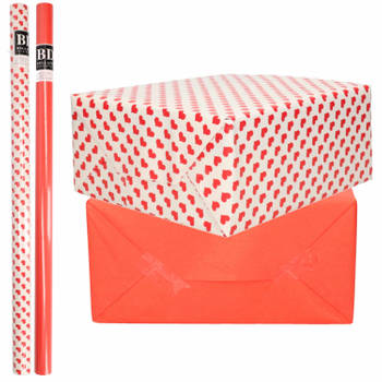4x Rollen kraft inpakpapier liefde/rode hartjes pakket - rood 200 x 70 cm - Cadeaupapier