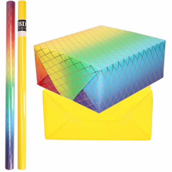 8x Rollen kraft inpakpapier regenboog pakket - geel 200 x 70 cm - Cadeaupapier