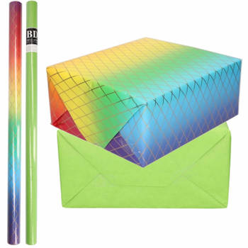 6x Rollen kraft inpakpapier regenboog pakket - groen 200 x 70 cm - Cadeaupapier