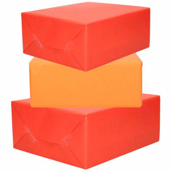 4x Rollen kraft inpakpapier rood en oranje 200 x 70 cm - Cadeaupapier