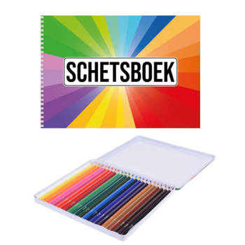 A4 kleuren waaier schetsboek/ tekenboek/ kleurboek/ schetsblok wit papier met 24 kleurpotloden - Schetsboeken
