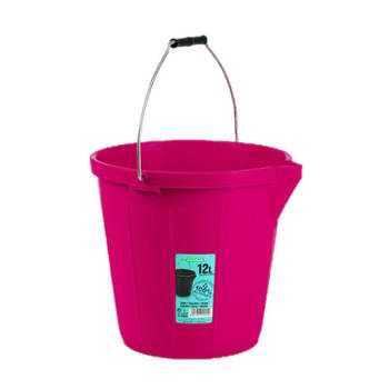 Kunststof emmer met schenktuit fuchsia roze 12 liter - Emmers