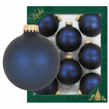 8x Donkerblauwe matte kerstballen van glas 7 cm - Kerstbal