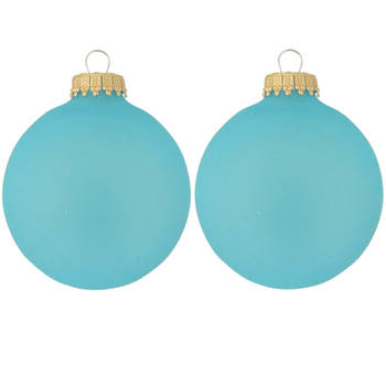 24x Matte blauwe kerstballen van glas 7 cm - Kerstbal