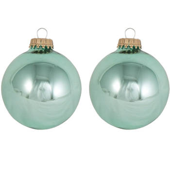 24x Glanzende groene kerstballen van glas 7 cm - Kerstbal