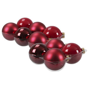 20x stuks glazen kerstballen rood/donkerrood 8 en 10 cm mat/glans - Kerstbal