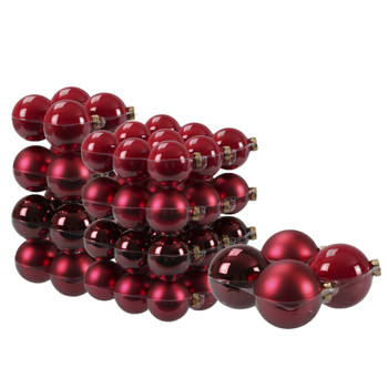 60x stuks glazen kerstballen rood/donkerrood 6, 8 en 10 cm mat/glans - Kerstbal