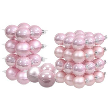 60x stuks roze glazen kerstballen 6, 8 en 10 cm mat/glans - Kerstbal