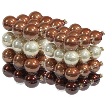 72x stuks glazen kerstballen natuurtinten (opal natural) 4 en 6 cm mat/glans - Kerstbal