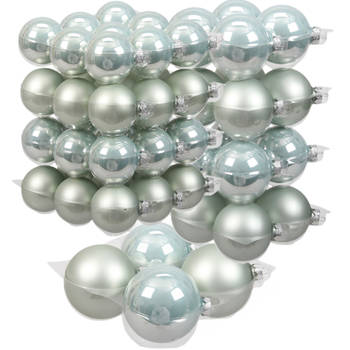 60x stuks glazen kerstballen mintgroen (oyster grey) 6, 8 en 10 cm mat/glans - Kerstbal