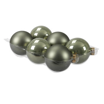 6x stuks glazen kerstballen graniet groen 8 cm mat/glans - Kerstbal