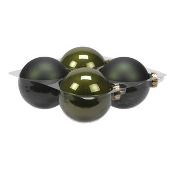 Othmar Decorations Grote kerstballen - 4x st - donker olijf groen - 10 cm - glas - Kerstbal