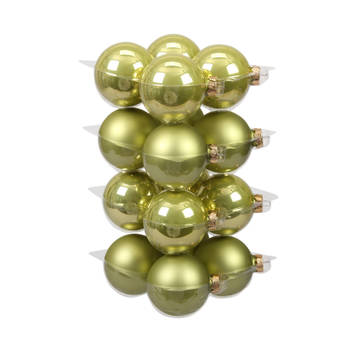 Othmar Decorations Kerstballen - 16x st - salie groen - 8 cm - glas - Kerstbal