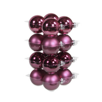 16x stuks glazen kerstballen cherry roze (heather) 8 cm mat/glans - Kerstbal