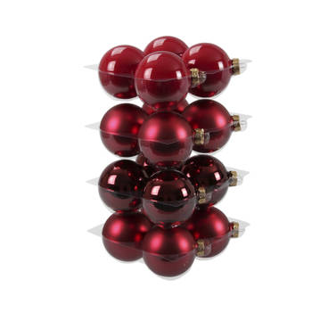 Othmar kerstballen - 16x st - rood/donkerrood - 8 cm - glas - Kerstbal