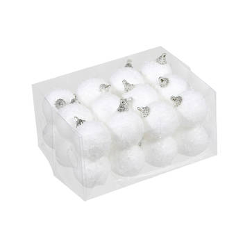 24x Kleine kunststof kerstballen met sneeuw effect wit 4 cm - Kerstbal