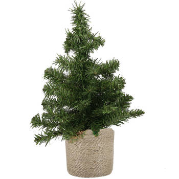 Mini kunstboom/kunst kerstboom groen 45 cm met naturel jute pot - Kunstkerstboom