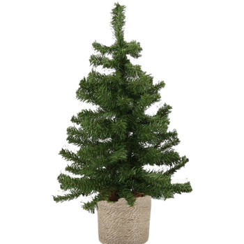 Kunst kerstboom/kunstboom groen 60 cm met naturel jute pot - Kunstkerstboom