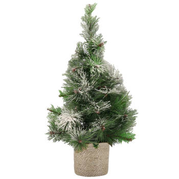 Besneeuwde kunstboom/kunst kerstboom 75 cm met naturel jute pot - Kunstkerstboom