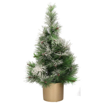 Besneeuwde kunstboom/kunst kerstboom 75 cm met gouden pot - Kunstkerstboom
