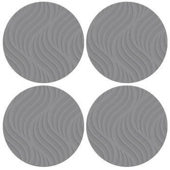 6x stuks ronde placemats grijs met wave patroon 37 cm - Placemats