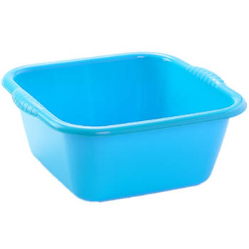 Set van 2x stuks kunststof teiltjes/afwasbakken vierkant 6 liter blauw - Afwasbak
