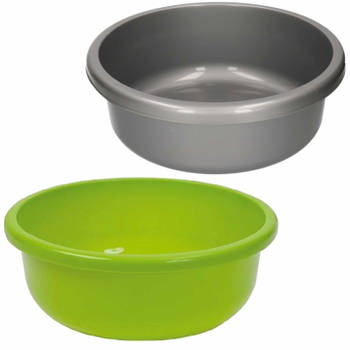 Set van 2 ronde afwasteiltjes 9 liter in de kleuren groen en grijs 36 x 13 cm - Afwasbak