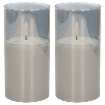 2x stuks luxe led kaarsen in grijs glas D7,5 x H15 cm met timer - LED kaarsen