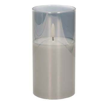1x stuks luxe led kaarsen in grijs glas D7,5 x H15 cm met timer - LED kaarsen