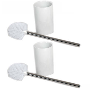 2x stuks wc/toiletborstels inclusief houders wit 37 cm van RVS /keramiek - Toiletborstels
