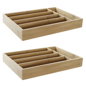 Set van 2x stuks bamboe houten bestekbakken/lades 35.5 x 25.5 x 5 cm - Bestekbakken
